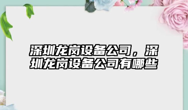 深圳龍崗設備公司，深圳龍崗設備公司有哪些